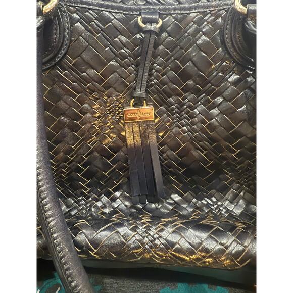 Cole Haan Black Woven Leather Tote Bag with Tassel Accent - Picture 3 of 11